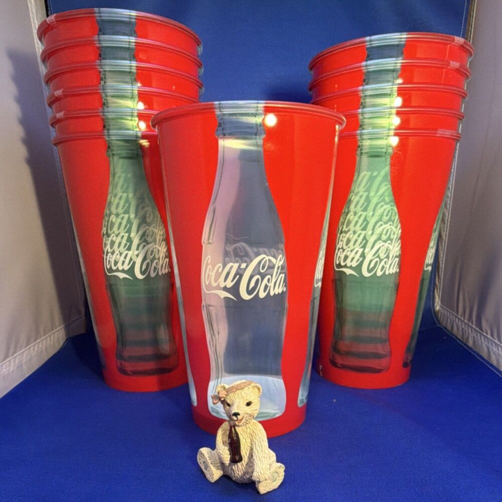 Set of 12 Coca-Cola 44oz Visstun Cups Large Reusable Souvenir Contour Bottle USA
